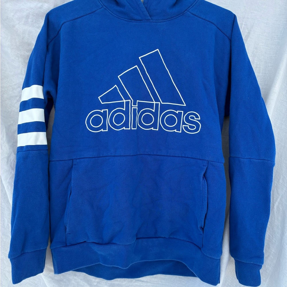 Adidas Royal Blue Hoodie with White logo Youth size XL